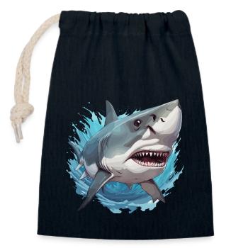 Requin / Faune / Sous-marin / Mer / Océan - Sac cadeau en coton avec cordon (14 x 20 cm) - bleu marine - Devant