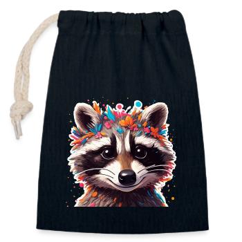 Raccoon / Animal / Zoo / Wild / Cute / Predator - Closable cotton gift bag (14x20cm) - navy - Front