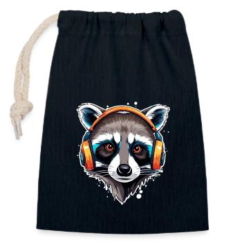 Headphones / Audio / Music / Animal / Raccoon / Cool - Closable cotton gift bag (14x20cm) - navy - Front