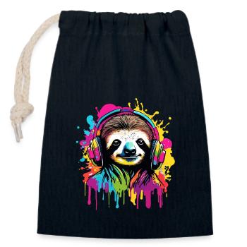 Headphones / Audio / Music / Animal / Sloth / Cool - Closable cotton gift bag (14x20cm) - navy - Front