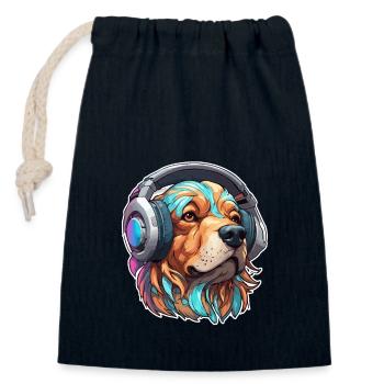 Headphones / Audio / Music / Animal / Dog / Cool - Closable cotton gift bag (14x20cm) - navy - Front