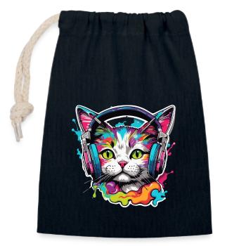 Headphones / Audio / Music / Animal / Cat / Cool - Closable cotton gift bag (14x20cm) - navy - Front