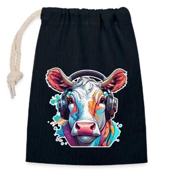 Headphones / Audio / Music / Animal / Cow / Cool - Closable cotton gift bag (14x20cm) - navy - Front