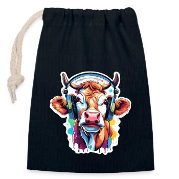 Headphones / Audio / Music / Animal / Cow / Cool - Closable cotton gift bag (14x20cm) - navy - Front