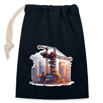Kran / Baustelle / Seilwinde / Kransystem - Verschließbarer Geschenkbeutel aus Baumwolle (14x20cm) - Navy - Vorne
