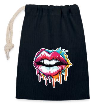 Bouche / Lèvres / Dents / Langue / Sourire / Baiser - Sac cadeau en coton avec cordon (14 x 20 cm) - bleu marine - Devant