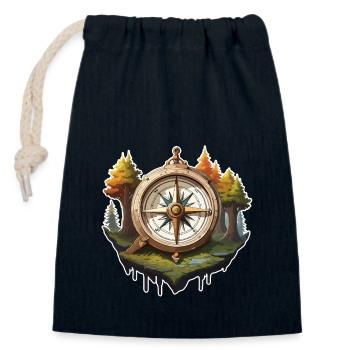 Boussole / Direction cardinale / Voyage / Survie - Sac cadeau en coton avec cordon (14 x 20 cm) - bleu marine - Devant