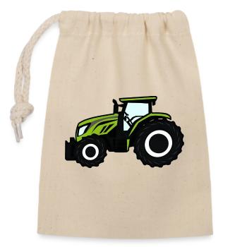 Tracteur vert - Sac cadeau en coton avec cordon (14 x 20 cm) - nature - Devant