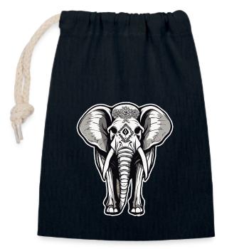 Elephant / Animal / Oriental / Flowers / Pattern - Closable cotton gift bag (14x20cm) - navy - Front