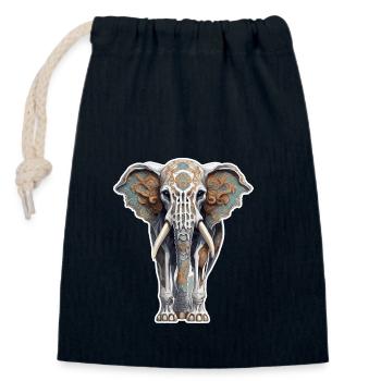 Elephant / Animal / Oriental / Flowers / Pattern - Closable cotton gift bag (14x20cm) - navy - Front