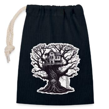 Baumhaus / Baumkrone / Baumhütte / Abenteuer - Verschließbarer Geschenkbeutel aus Baumwolle (14x20cm) - Navy - Vorne
