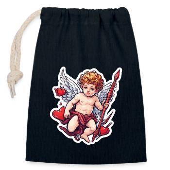 Cupid / Love / Arrow / Heart / Valentine's Day - Closable cotton gift bag (14x20cm) - navy - Front