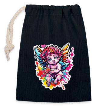 Cupid / Love / Arrow / Heart / Valentine's Day - Closable cotton gift bag (14x20cm) - navy - Front