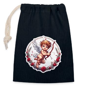 Cupid / Love / Arrow / Heart / Valentine's Day - Closable cotton gift bag (14x20cm) - navy - Front