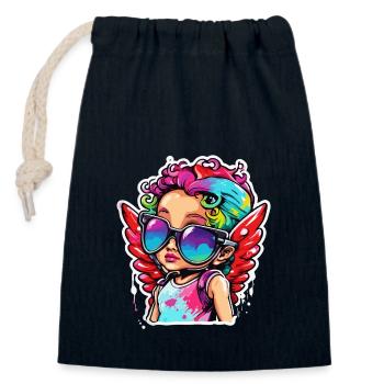 Cupid / Love / Arrow / Heart / Valentine's Day - Closable cotton gift bag (14x20cm) - navy - Front
