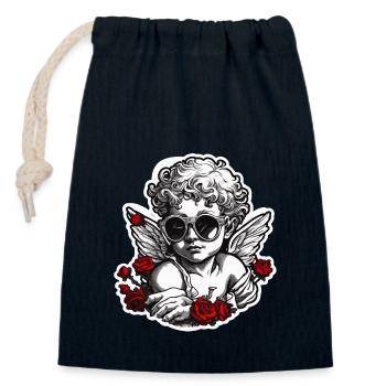 Cupid / Love / Arrow / Heart / Valentine's Day - Closable cotton gift bag (14x20cm) - navy - Front