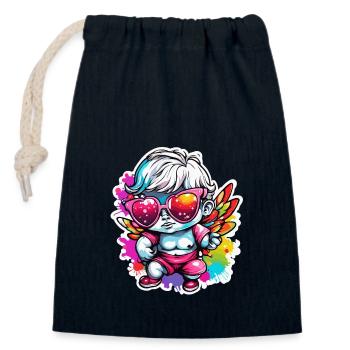 Cupid / Love / Arrow / Heart / Valentine's Day - Closable cotton gift bag (14x20cm) - navy - Front
