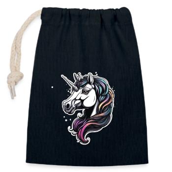 Unicorn / mythical creatures / fairy tales / magic / glitter - Closable cotton gift bag (14x20cm) - navy - Front