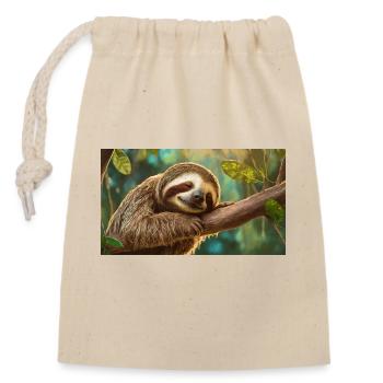 Niedliche Tiere chillen – Faultier - Verschließbarer Geschenkbeutel aus Baumwolle (14x20cm) - Natur - Vorne