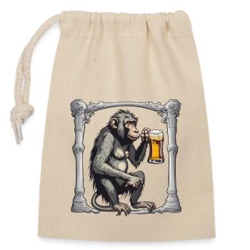 Singe / Animal / Zoo / Babian / Sauvage / Bande dessinée - Sac cadeau en coton avec cordon (14 x 20 cm) - nature - Devant