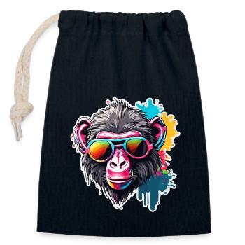 Singe / Animal / Zoo / Babian / Sauvage / Bande dessinée - Sac cadeau en coton avec cordon (14 x 20 cm) - bleu marine - Devant