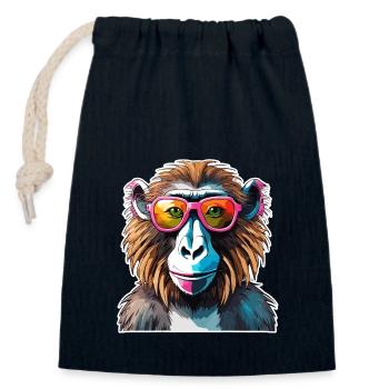 Monkey / Animal / Zoo / Babian / Wild / Comic - Closable cotton gift bag (14x20cm) - navy - Front
