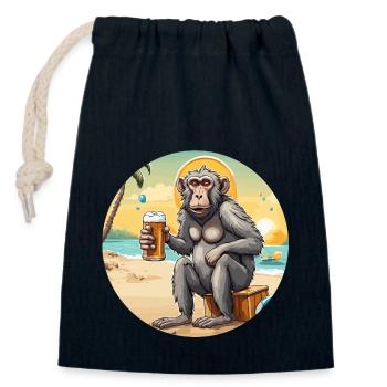 Singe / Animal / Zoo / Babian / Sauvage / Bande dessinée - Sac cadeau en coton avec cordon (14 x 20 cm) - bleu marine - Devant