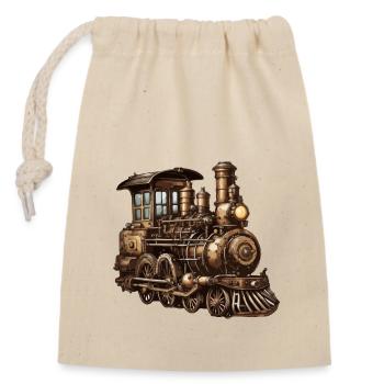 Zug / Lokomotive / Dampflok / Eisenbahn / Lock - Verschließbarer Geschenkbeutel aus Baumwolle (14x20cm) - Natur - Vorne
