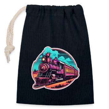 Zug / Lokomotive / Dampflok / Eisenbahn / Lock - Verschließbarer Geschenkbeutel aus Baumwolle (14x20cm) - Navy - Vorne