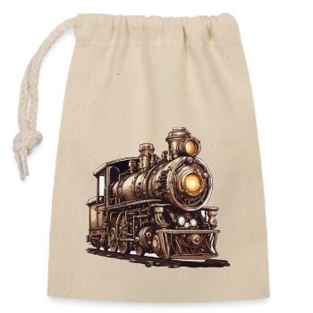 Zug / Lokomotive / Dampflok / Eisenbahn / Lock - Verschließbarer Geschenkbeutel aus Baumwolle (14x20cm) - Natur - Vorne