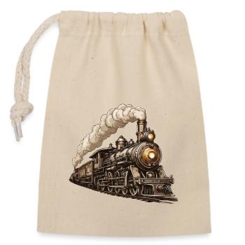 Zug / Lokomotive / Dampflok / Eisenbahn / Lock - Verschließbarer Geschenkbeutel aus Baumwolle (14x20cm) - Natur - Vorne