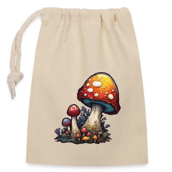 Pilz / Mushroom / Wiese / Wald / Goa / Psy - Verschließbarer Geschenkbeutel aus Baumwolle (14x20cm) - Natur - Vorne