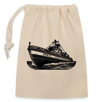 Schnittiges Hochseeschiff Kutter Schlepper - Verschließbarer Geschenkbeutel aus Baumwolle (14x20cm) - Natur - Vorne