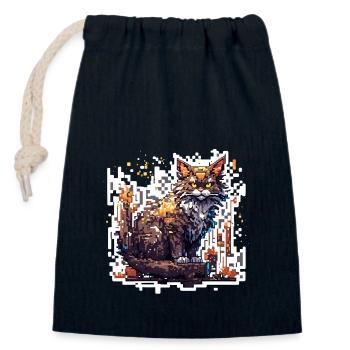 Katze / Tier / Haustier / Miez / Miau / Fell - Verschließbarer Geschenkbeutel aus Baumwolle (14x20cm) - Navy - Vorne