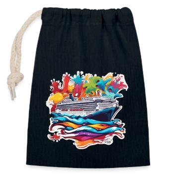 Bateau pirate / Bateau / Mer / Océan / Vagues - Sac cadeau en coton avec cordon (14 x 20 cm) - bleu marine - Devant