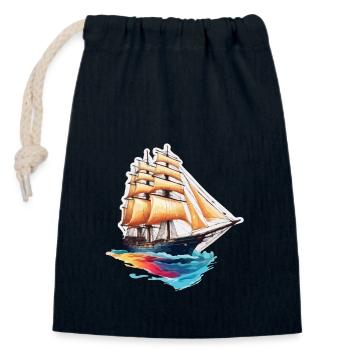 Bateau pirate / Bateau / Mer / Océan / Vagues - Sac cadeau en coton avec cordon (14 x 20 cm) - bleu marine - Devant