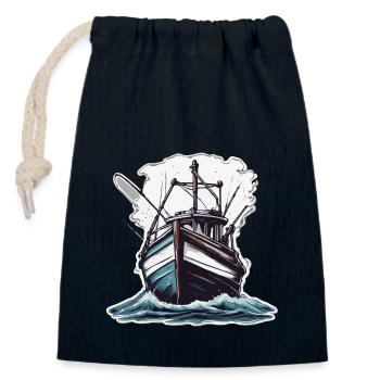 Bateau pirate / Bateau / Mer / Océan / Vagues - Sac cadeau en coton avec cordon (14 x 20 cm) - bleu marine - Devant