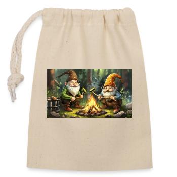 süße kleine Zwerge Alltag – mit Woodlous - Verschließbarer Geschenkbeutel aus Baumwolle (14x20cm) - Natur - Vorne