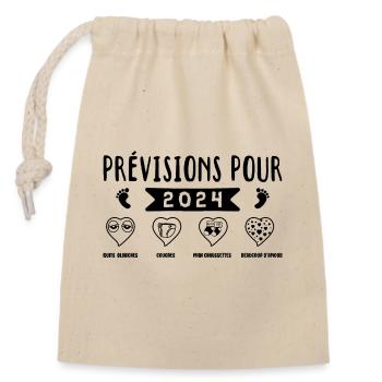 Prévisions pour 2024,future mama,futur papa,péres - Sac cadeau en coton avec cordon (14 x 20 cm) - nature - Devant