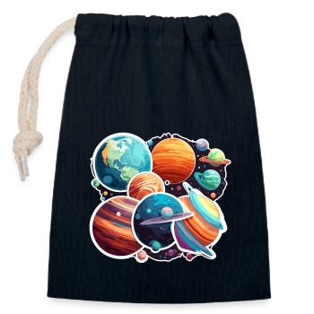 Planeten / Sonnensystem / Weltall / Galaxie - Verschließbarer Geschenkbeutel aus Baumwolle (14x20cm) - Navy - Vorne