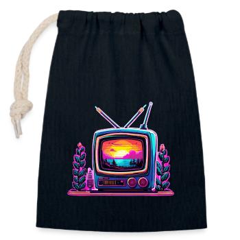 TV / Television / Analogue / Tube TV / Retro - Closable cotton gift bag (14x20cm) - navy - Front