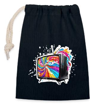 TV / Television / Analogue / Tube TV / Retro - Closable cotton gift bag (14x20cm) - navy - Front