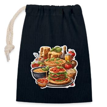 Italienne / Toscane / Nourriture / Restaurant - Sac cadeau en coton avec cordon (14 x 20 cm) - bleu marine - Devant