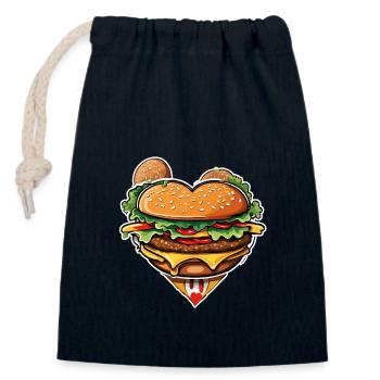Burgers / Restauration rapide / Nourriture / Petits pains / Boeuf - Sac cadeau en coton avec cordon (14 x 20 cm) - bleu marine - Devant