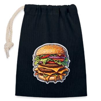 Burgers / Restauration rapide / Nourriture / Petits pains / Boeuf - Sac cadeau en coton avec cordon (14 x 20 cm) - bleu marine - Devant