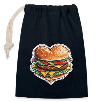 Burgers / Restauration rapide / Nourriture / Petits pains / Boeuf - Sac cadeau en coton avec cordon (14 x 20 cm) - bleu marine - Devant