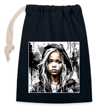 Rapper / Hip Hop / Song / Cool / Rhymes / Beat - Closable cotton gift bag (14x20cm) - navy - Front