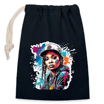 Rapper / Hip Hop / Song / Cool / Rhymes / Beat - Closable cotton gift bag (14x20cm) - navy - Front