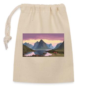 Lofoten Islands, Norway - Pixel Art - Closable cotton gift bag (14x20cm) - nature - Front