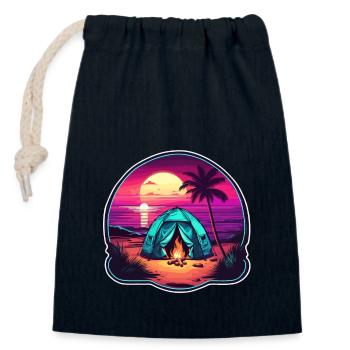 Forêt / Sauvage / Tente / Sauvage / Arbres / Vie - Sac cadeau en coton avec cordon (14 x 20 cm) - bleu marine - Devant